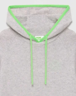 Sale FROM FUTURE Pull Hoodie Liserets Contrastes Leger Gris Chine Clair