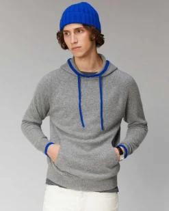 Sale FROM FUTURE Pull Hoodie Liserets Contrastes Leger Gris Chine Fonce