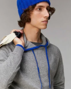 Sale FROM FUTURE Pull Hoodie Liserets Contrastes Leger Gris Chine Fonce