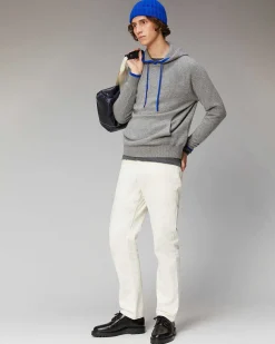 Outlet FROM FUTURE Pull Hoodie Liserets Contrastes Leger Gris Chine Clair