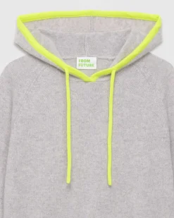 Sale FROM FUTURE Pull Hoodie Liserets Contrastes Leger Gris Chine Clair