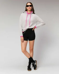 Sale FROM FUTURE Pull Hoodie Liserets Contrastes Leger Gris Chine Clair