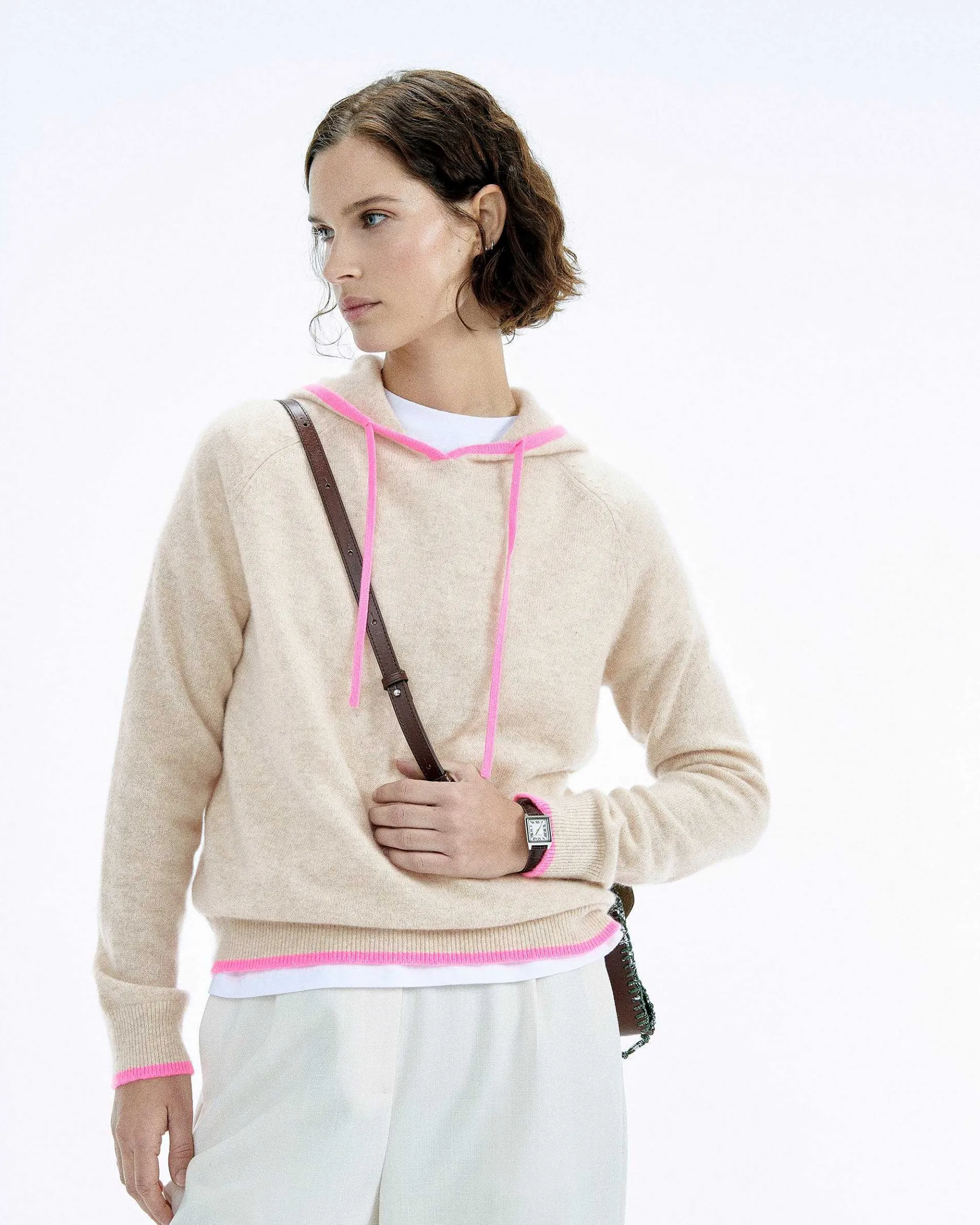 Discount FROM FUTURE Pull Hoodie Oversize Liserets Contrastes Flower Pink