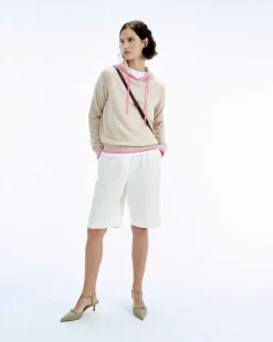 Discount FROM FUTURE Pull Hoodie Oversize Liserets Contrastes Flower Pink
