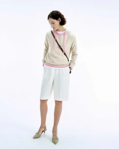 Discount FROM FUTURE Pull Hoodie Oversize Liserets Contrastes Flower Pink