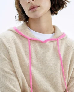 Discount FROM FUTURE Pull Hoodie Oversize Liserets Contrastes Flower Pink
