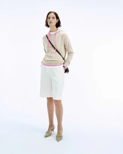 Discount FROM FUTURE Pull Hoodie Oversize Liserets Contrastes Flower Pink