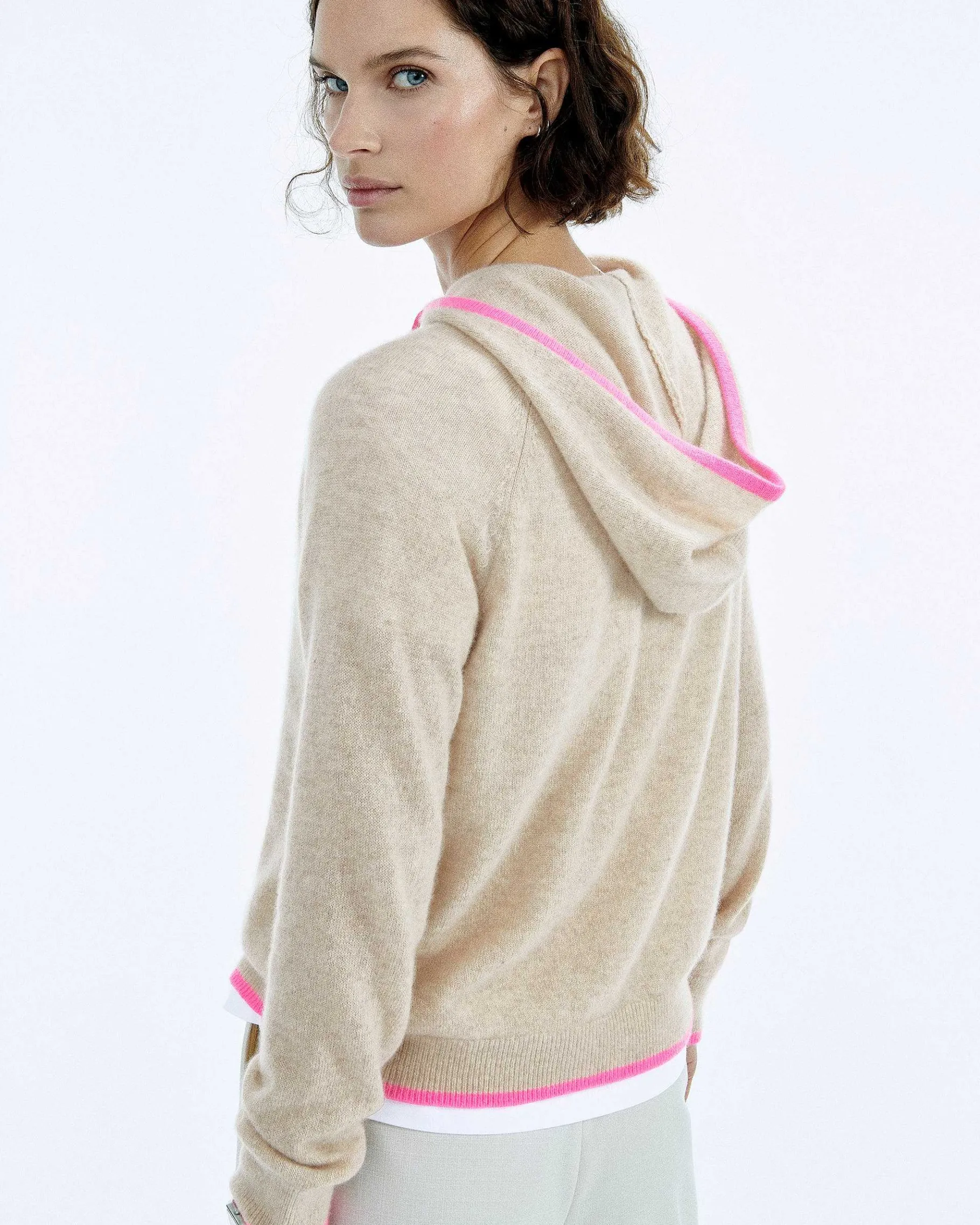 FROM FUTURE Pull Hoodie Oversize Liserets Contrastes Flower Pink