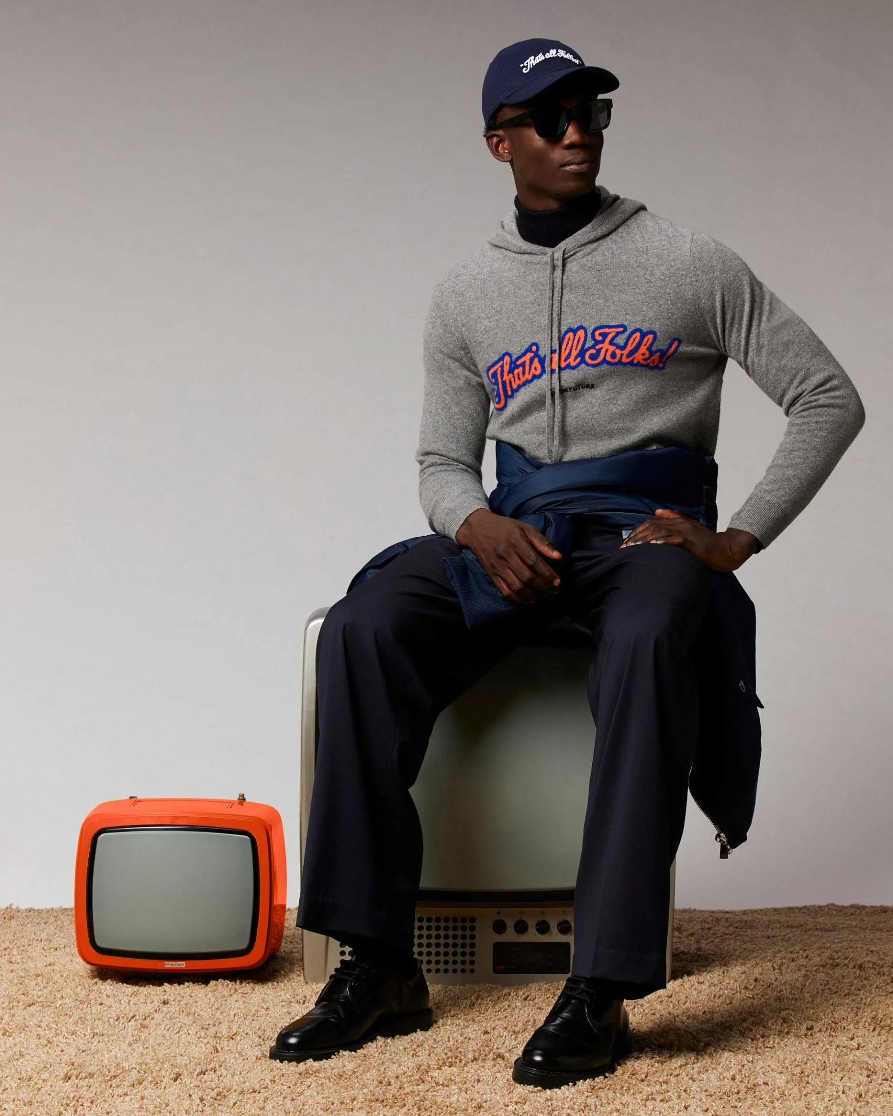 New FROM FUTURE Pull Hoodie That'S All Folks Gris Chine Fonce