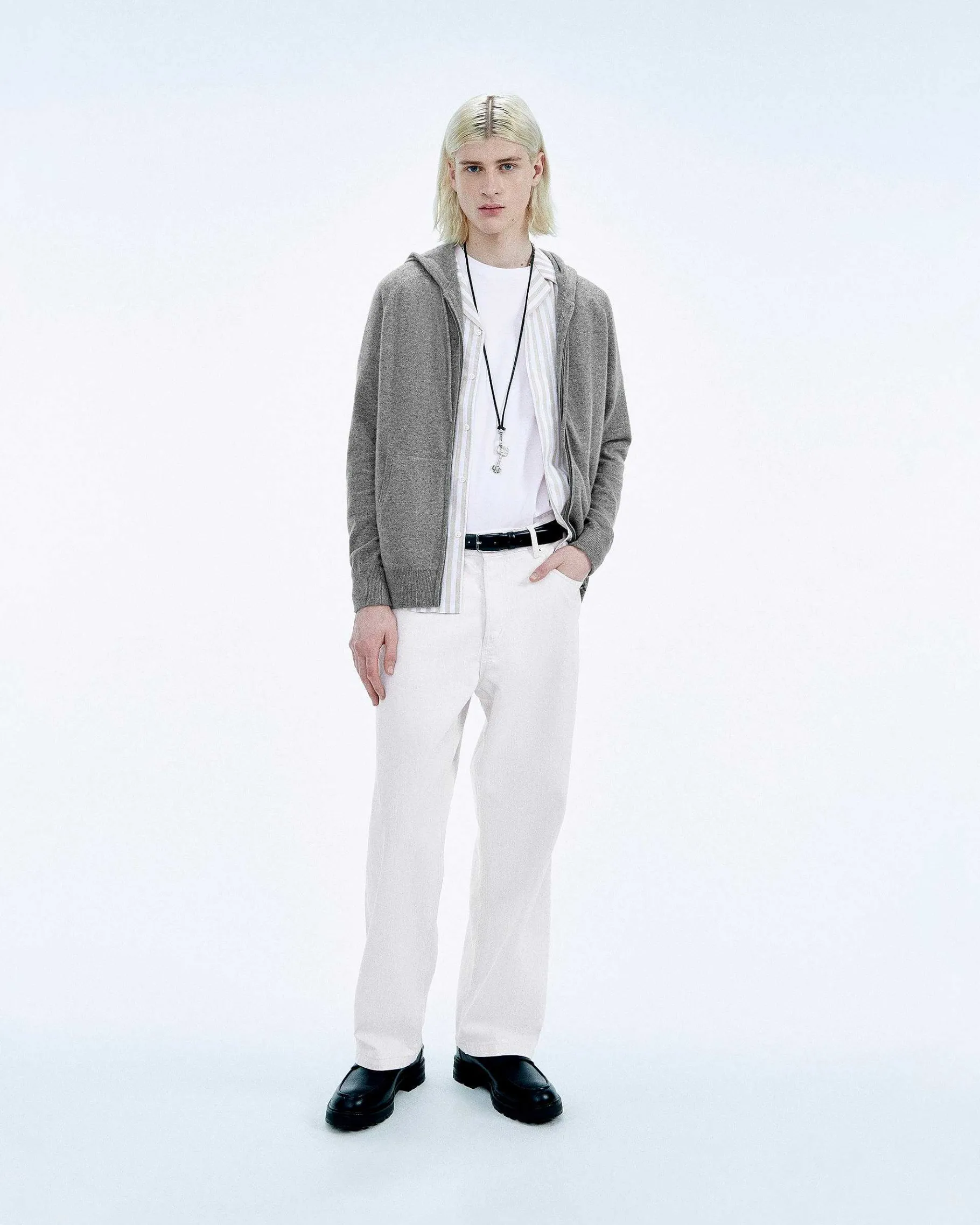 Outlet FROM FUTURE Pull Hoodie Uni Gris Chine Fonce