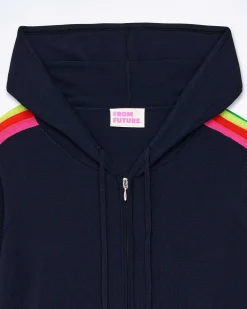 Best FROM FUTURE Pull Hoodie Zippe Bande Multicolore Navy