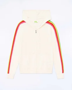 FROM FUTURE Pull Hoodie Zippe Bande Multicolore Ecru