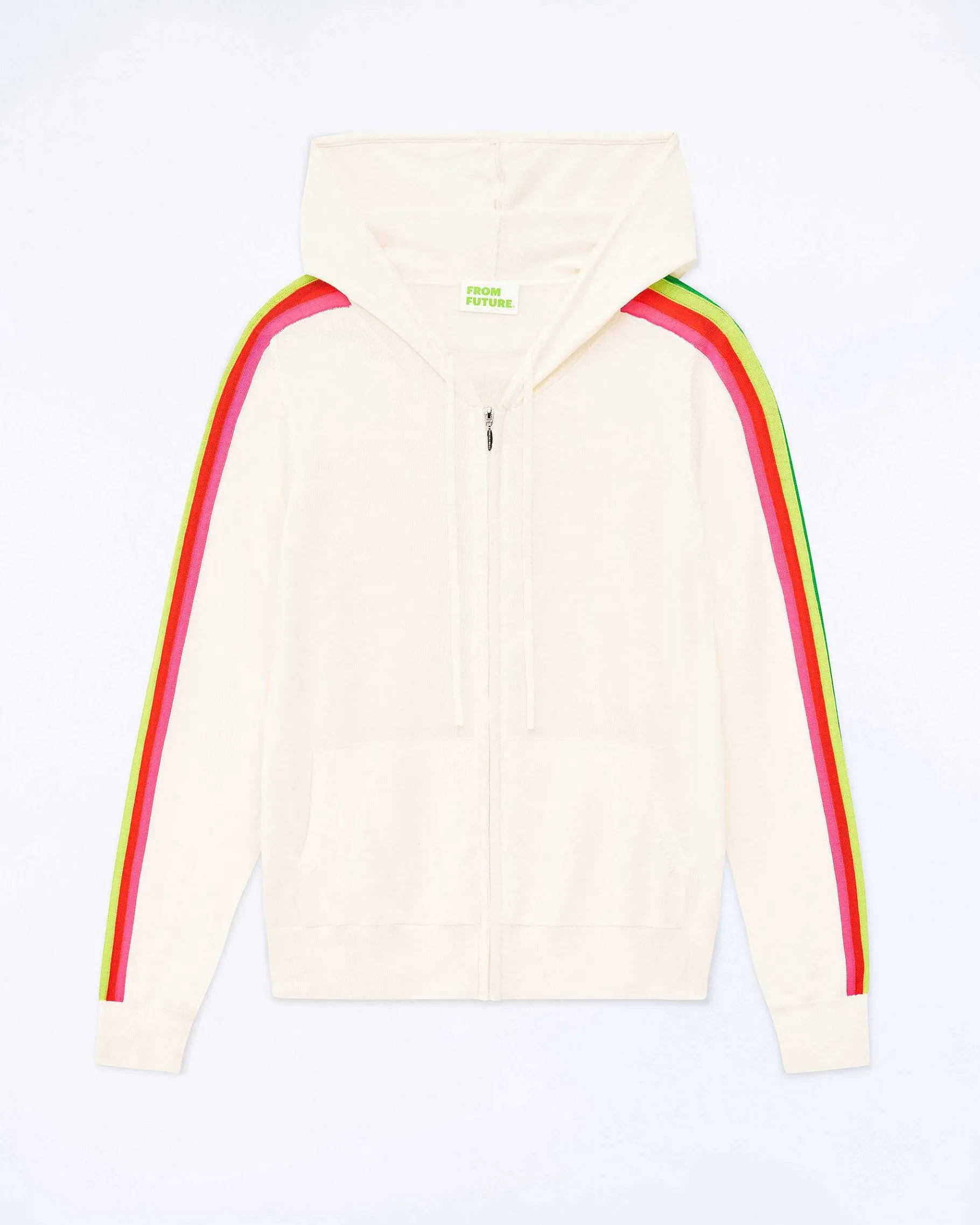 FROM FUTURE Pull Hoodie Zippe Bande Multicolore Ecru