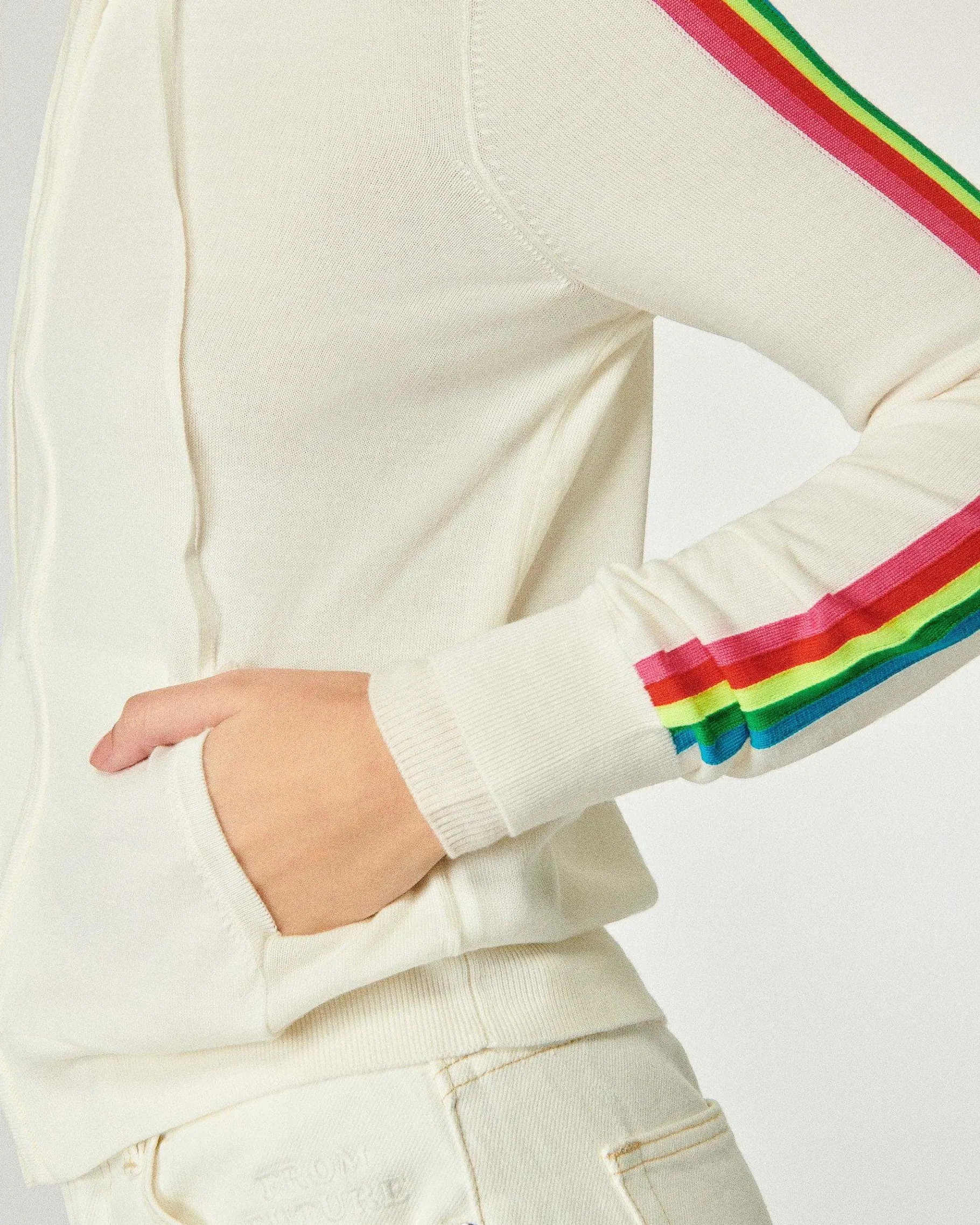 Clearance FROM FUTURE Pull Hoodie Zippe Bande Multicolore Ecru