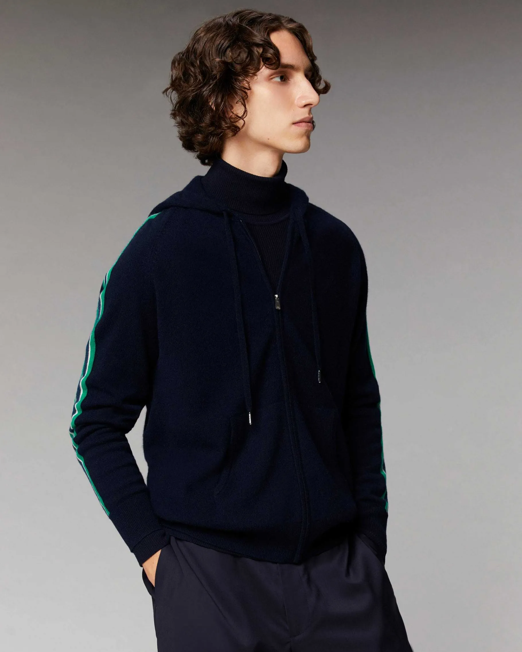 Discount FROM FUTURE Pull Hoodie Zippe Bandes Gris Chine Clair