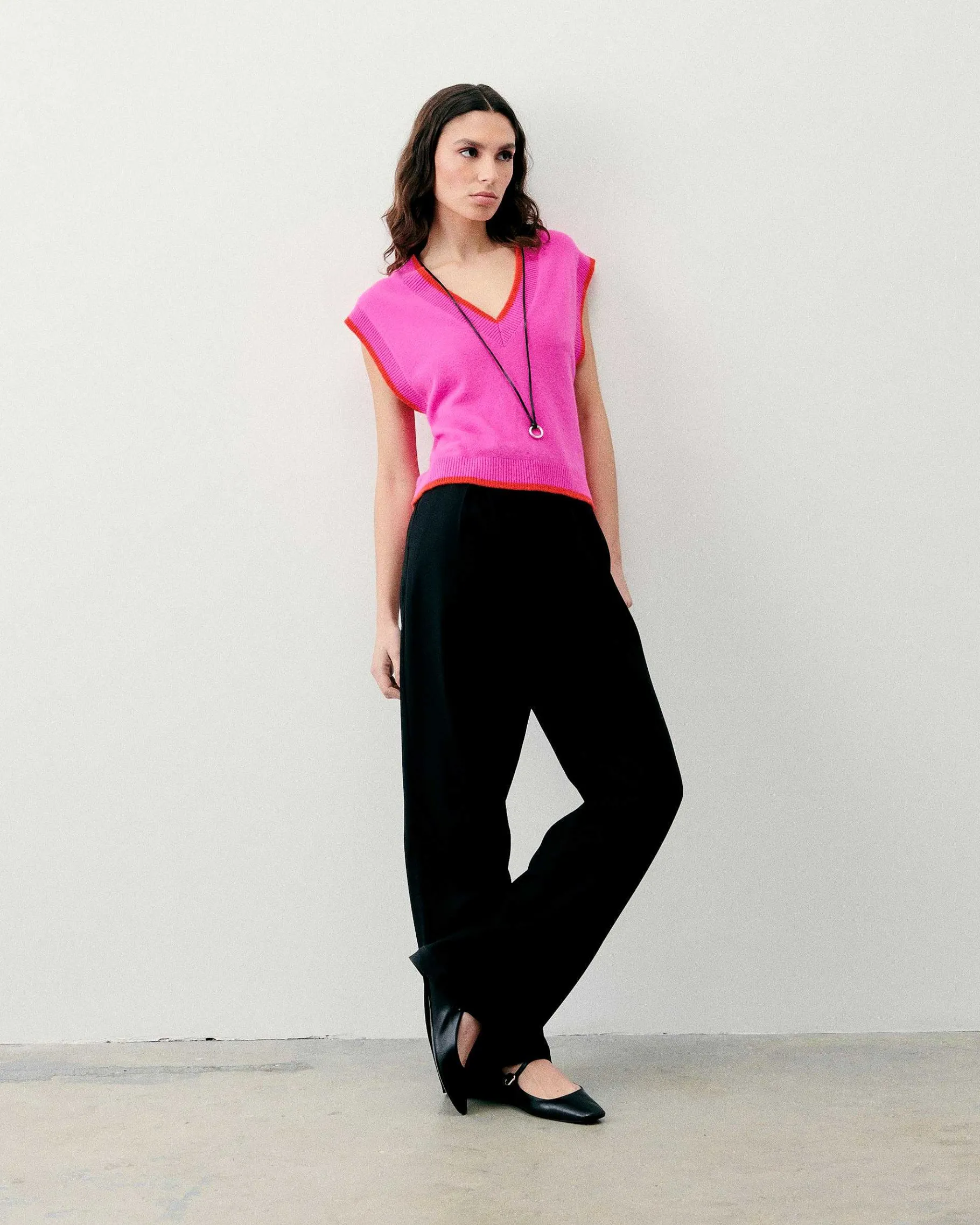Hot FROM FUTURE Pull Sans Manche Bicolore Tropical Pink