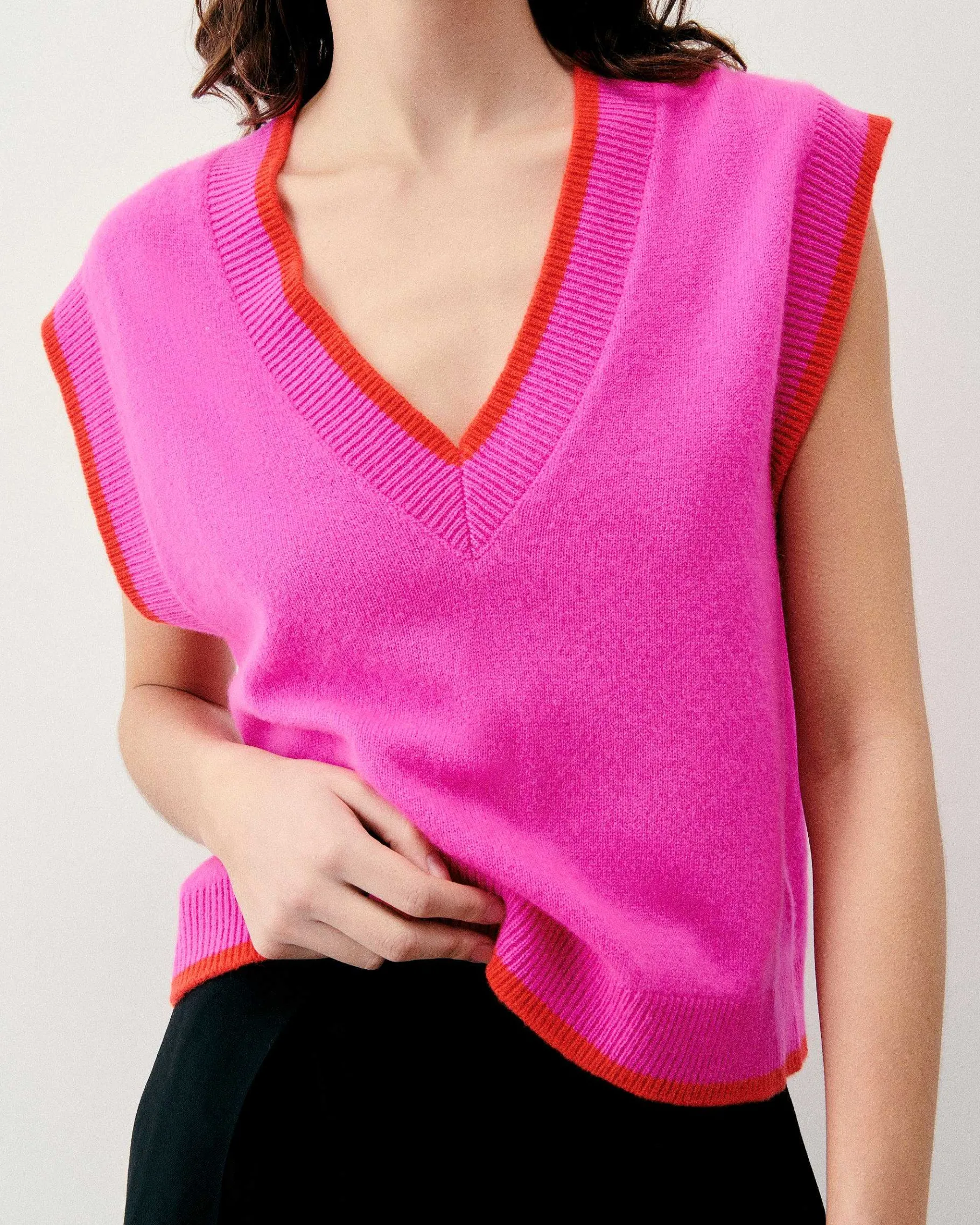 Hot FROM FUTURE Pull Sans Manche Bicolore Tropical Pink