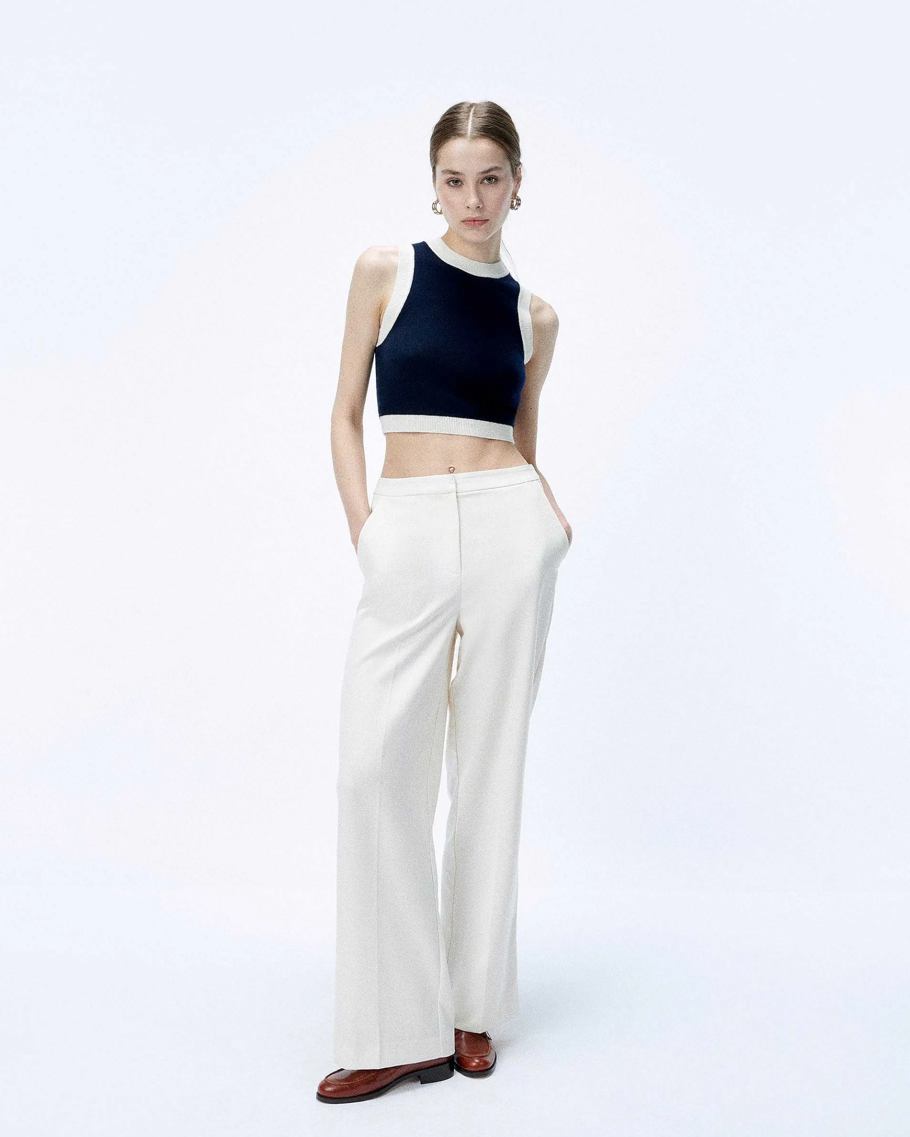 FROM FUTURE Pull Sans Manche Bicolore Navy
