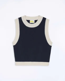 FROM FUTURE Pull Sans Manche Bicolore Navy
