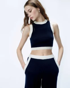 Outlet FROM FUTURE Pull Sans Manche Bicolore Navy