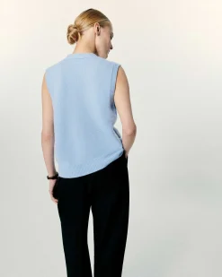 Hot FROM FUTURE Pull Sans Manche Boutons Bijoux Baby Blue