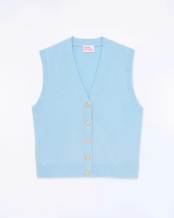 Discount FROM FUTURE Pull Sans Manche Boutons Bijoux Baby Blue