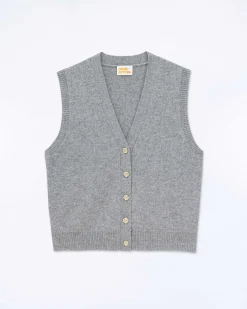 Discount FROM FUTURE Pull Sans Manche Boutons Bijoux Gris Chine Fonce