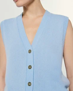 Online FROM FUTURE Pull Sans Manche Boutons Bijoux Gris Chine Fonce