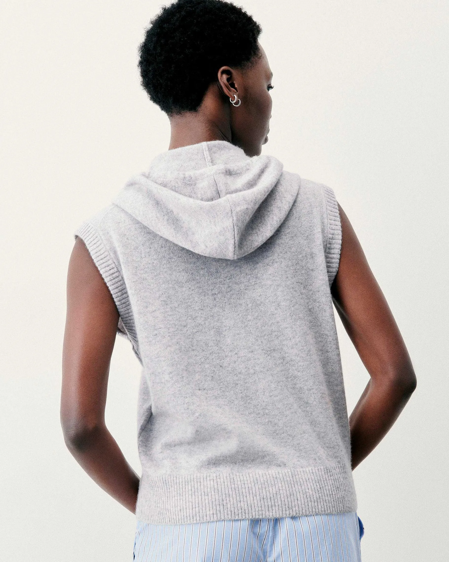 Best FROM FUTURE Pull Sans Manche Capuche Gris Chine Clair