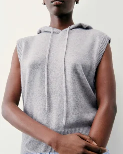 Best FROM FUTURE Pull Sans Manche Capuche Gris Chine Clair