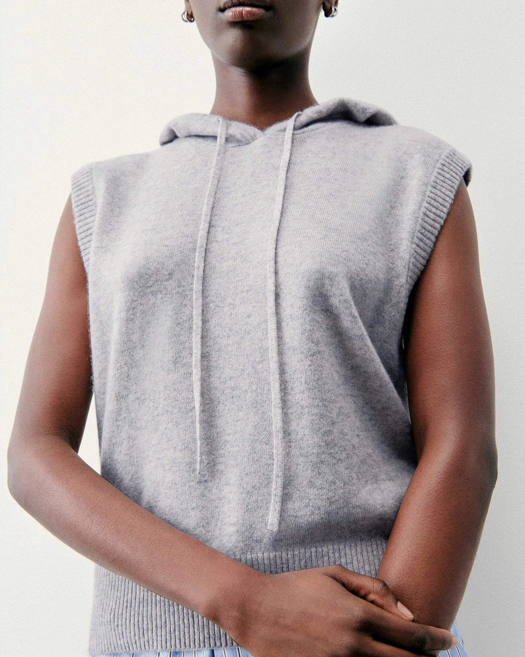 Best FROM FUTURE Pull Sans Manche Capuche Gris Chine Clair
