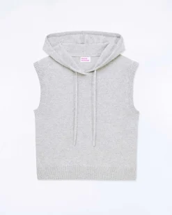 FROM FUTURE Pull Sans Manche Capuche Gris Chine Clair