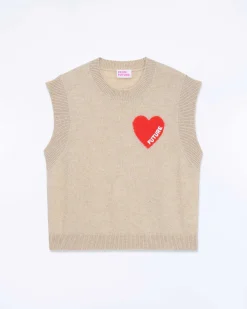 Best FROM FUTURE Pull Sans Manche Coeur Beige Chine