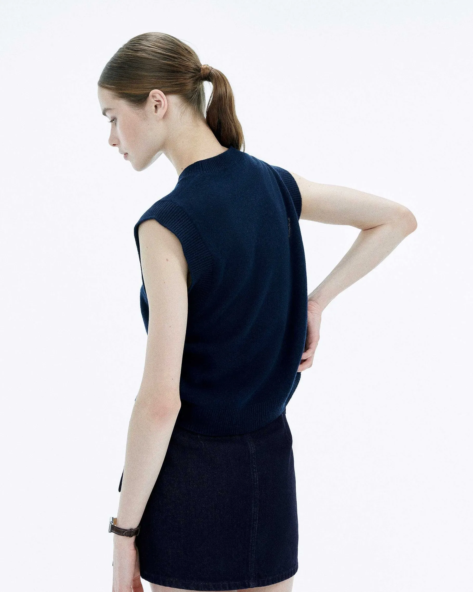 Outlet FROM FUTURE Pull Sans Manche Coeur Navy