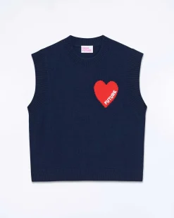 FROM FUTURE Pull Sans Manche Coeur Navy