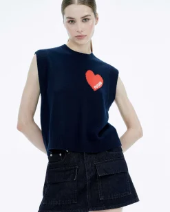Sale FROM FUTURE Pull Sans Manche Coeur Beige Chine