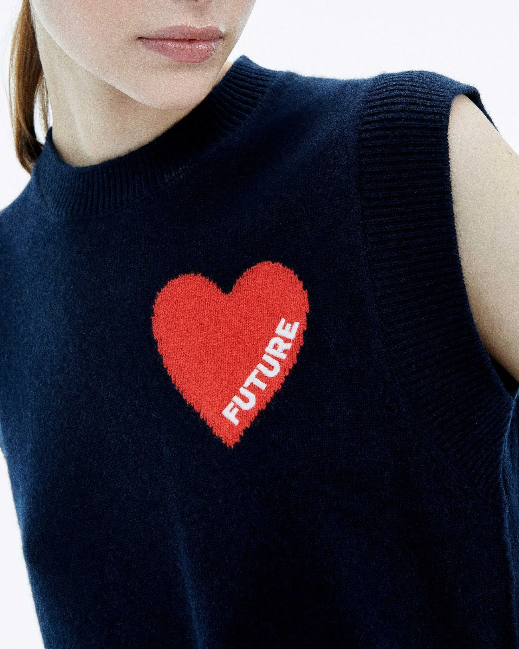 Hot FROM FUTURE Pull Sans Manche Coeur Navy