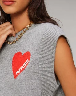 FROM FUTURE Pull Sans Manche Coeur Leger Noir