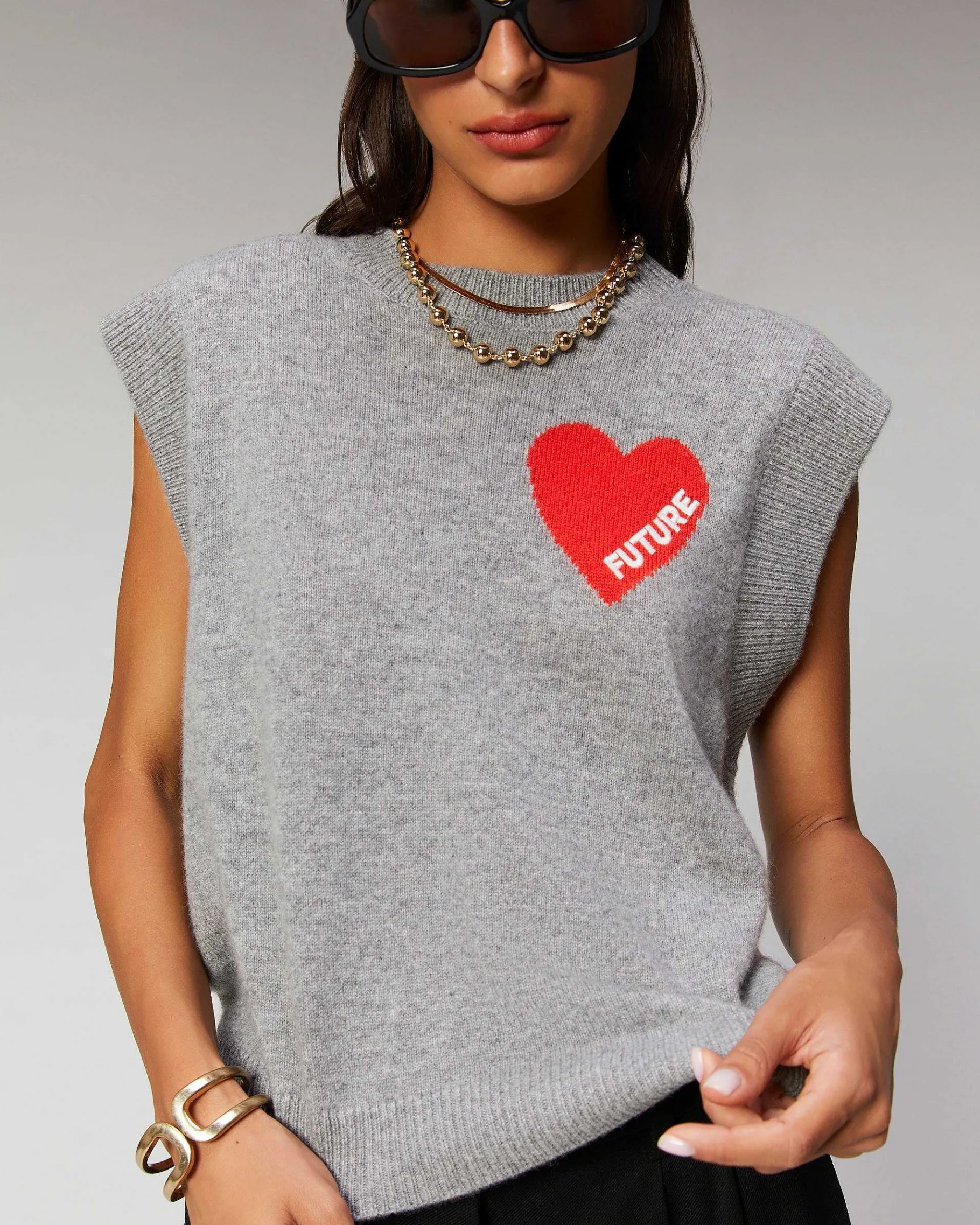 FROM FUTURE Pull Sans Manche Coeur Leger Noir