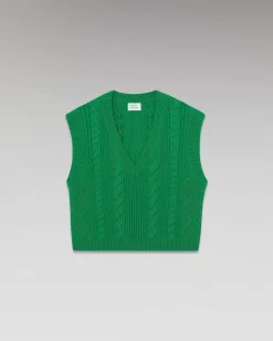 Outlet FROM FUTURE Pull Sans Manche Torsades Winter Green