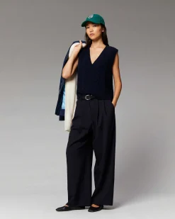 New FROM FUTURE Pull Sans Manche Torsades Navy