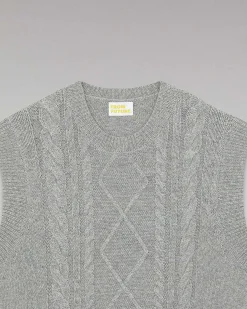 Online FROM FUTURE Pull Sans Manche Torsades Gris Chine Fonce