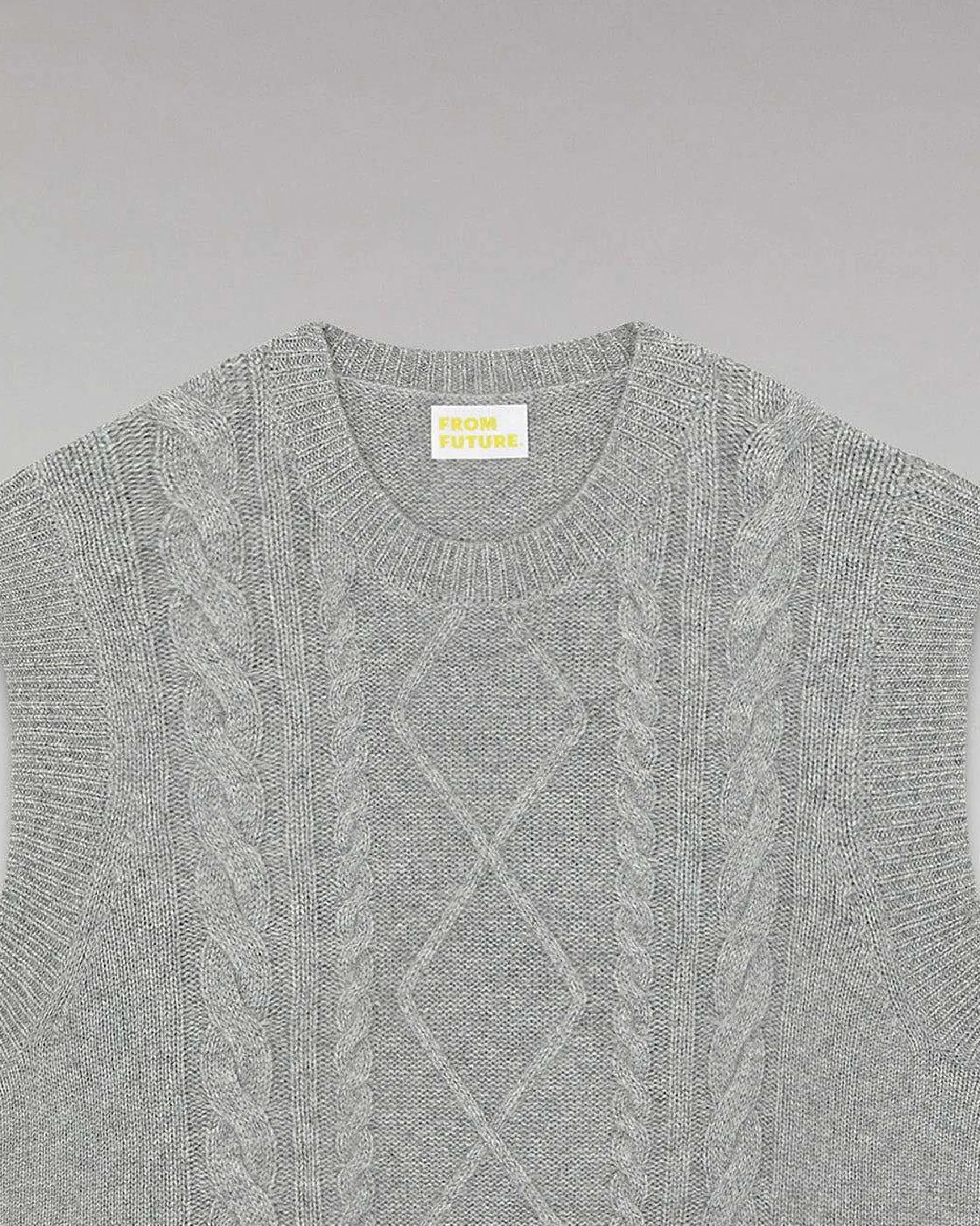 Online FROM FUTURE Pull Sans Manche Torsades Gris Chine Fonce