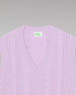 New FROM FUTURE Pull Sans Manche Torsades Sweet Lilac