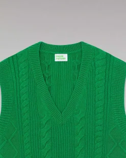 Discount FROM FUTURE Pull Sans Manche Torsades Winter Green