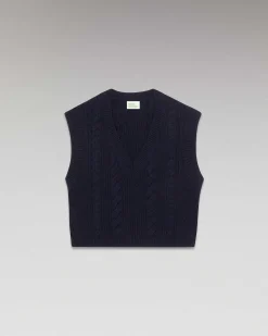 FROM FUTURE Pull Sans Manche Torsades Navy
