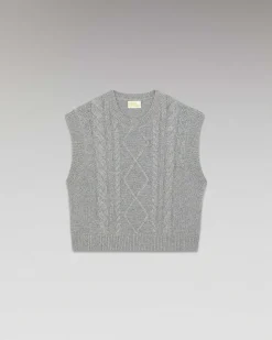 Outlet FROM FUTURE Pull Sans Manche Torsades Gris Chine Fonce