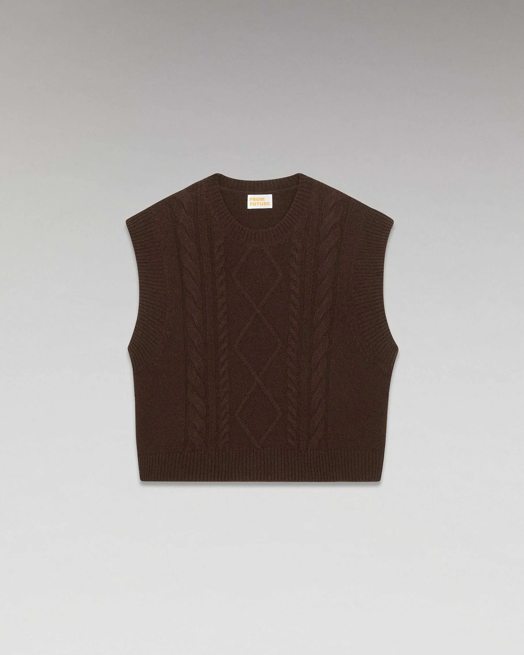 Online FROM FUTURE Pull Sans Manche Torsades Chocolat