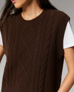 Online FROM FUTURE Pull Sans Manche Torsades Chocolat