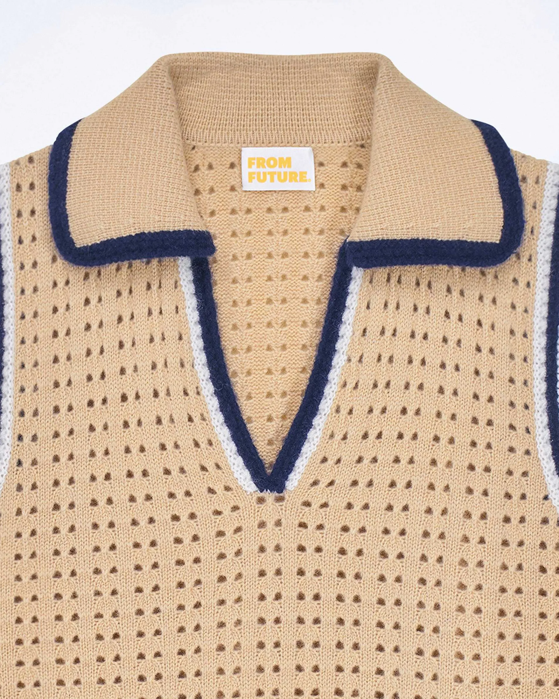 Discount FROM FUTURE Pull Sans Manche Tricot Ajoure Beige